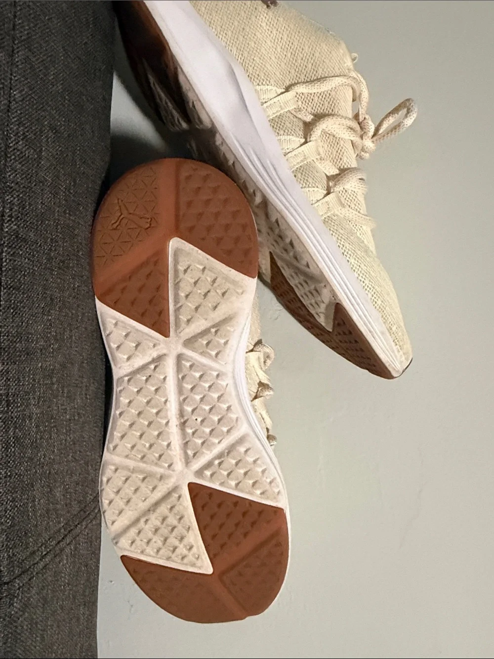 Puma Men’s Knit Sneaker in Light Cream with White Sole